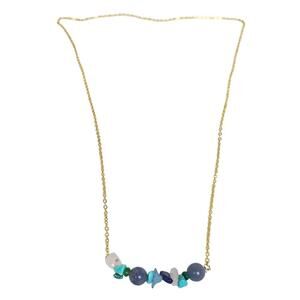 14K Gold Plated Bar Pink Quartz Turquoise Lapis Necklace